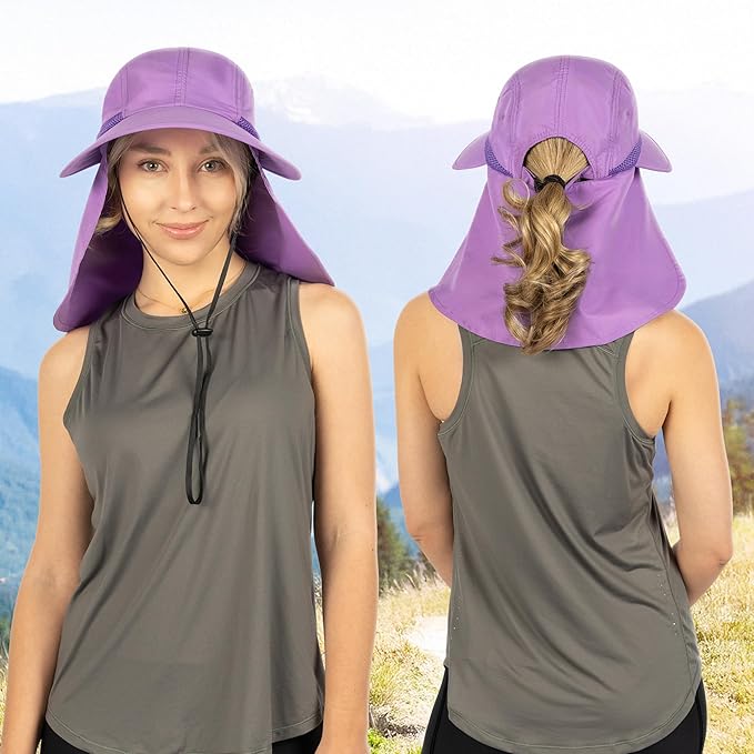 SUN CUBE Sun Hat for Women with Ponytail Hole Neck Flap, Gardening Hat Women Sun Protection, UV Hats Hiking Walking Fishing