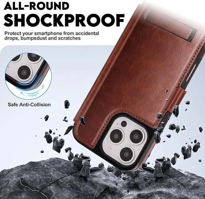 CIVICASE for iPhone 16 Pro Max Wallet Case with Stand,PU Leather Flip Credit Card Holder Slots (RFID Blocking),Compatible with Magsafe Magnetic Holder Phone Cover Women Men,Dark Brown
