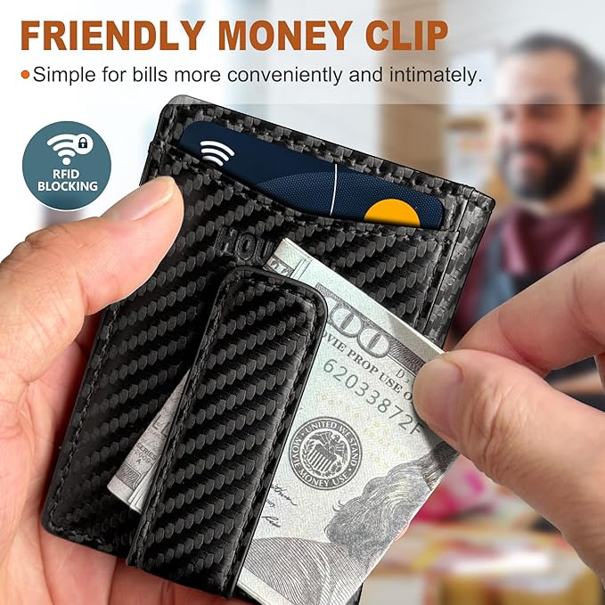 Housmai Magnetic Closure Slim Wallet with Money Clip Gift Boxed,Genuine Leather Front Pocket Wallet for Men, 3.9"x 2.9", RFID Blocking
