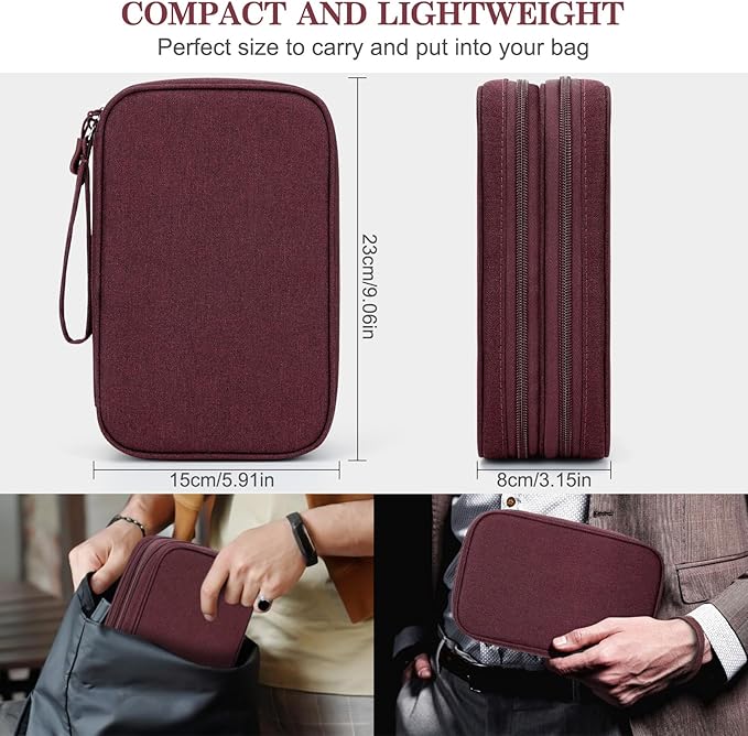 FYY Electronic Organizer, Large Travel Cable Organizer Bag Pouch Electronic Accessories Carry Case Portable Waterproof Double Layers All-in-One Storage Bag for Cable, Cord, Charger, Phone, Wine Red