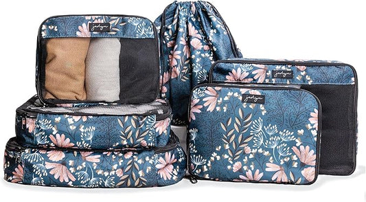 Jadyn Packing Cubes for Travel, 6-Piece Large Packing Cube Organizer Set for Suitcase, Duffel Bag, Luggage, Multiple Sizes Travel Essentials (Navy Floral)