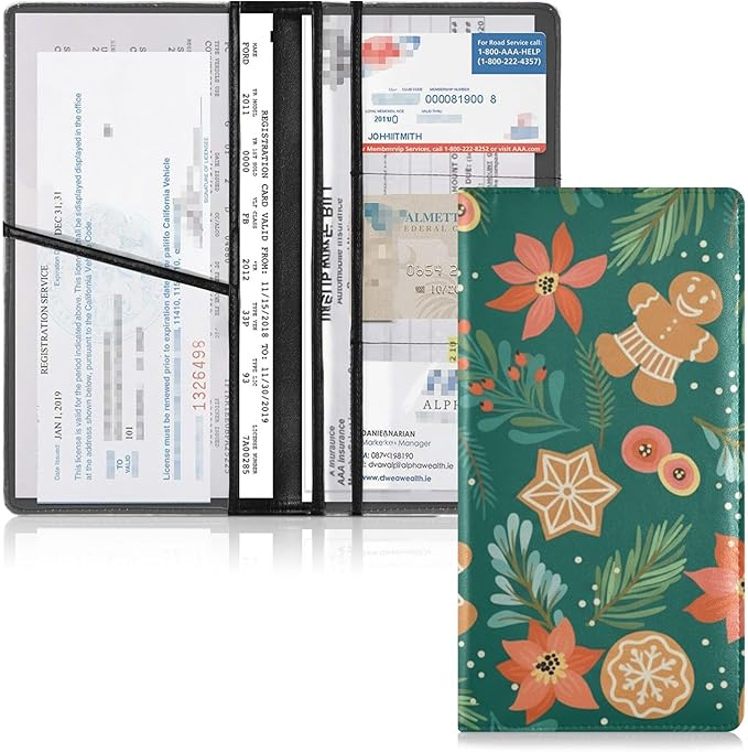 linqin Car Registration and Insurance Card Holder, Christmas Gingerbread Glove Box Organizer Card Document Wallet