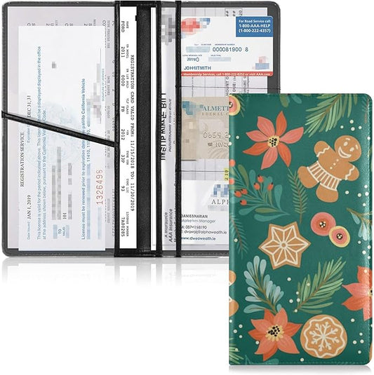 linqin Car Registration and Insurance Card Holder, Christmas Gingerbread Glove Box Organizer Card Document Wallet