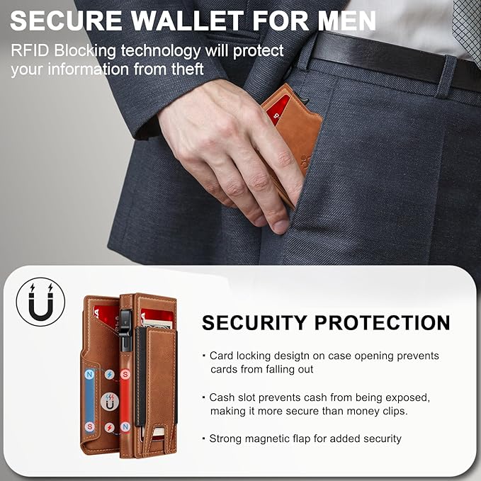 Wallet for Men Wallet with Slim Pop Up Card Holder 9-13 Cards, Bifold Minimalist Smart Wallet RFID Blocking Credit Card Holder with ID Window & Stretchable Cash Slot Compact Metal Aluminum Card Case