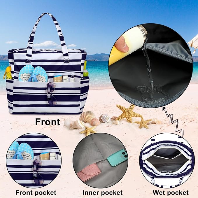 Bluboon Waterproof Beach Tote Pool Bags for Women Ladies Extra Large Carry On Bag With Wet Compartment for Weekender Travel