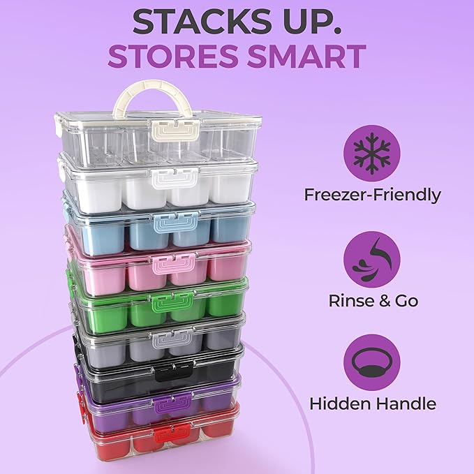 Snackle Box Container with Lid- Travel Charcuterie Box with Handle - Organizer for Candy, Fruit, Nuts, Veggies, Snacks, Beach Essentials, Portable Lunch Box (Purple, Large)