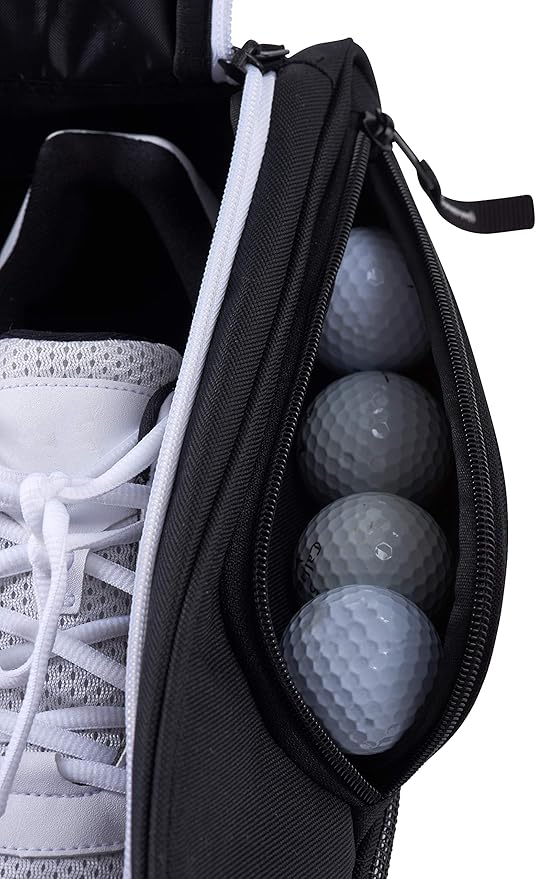 Athletico Golf Shoe Bag - Zippered Shoe Carrier Bags With Ventilation & Outside Pocket for Socks, Tees, etc. Perfect Storage (Black)