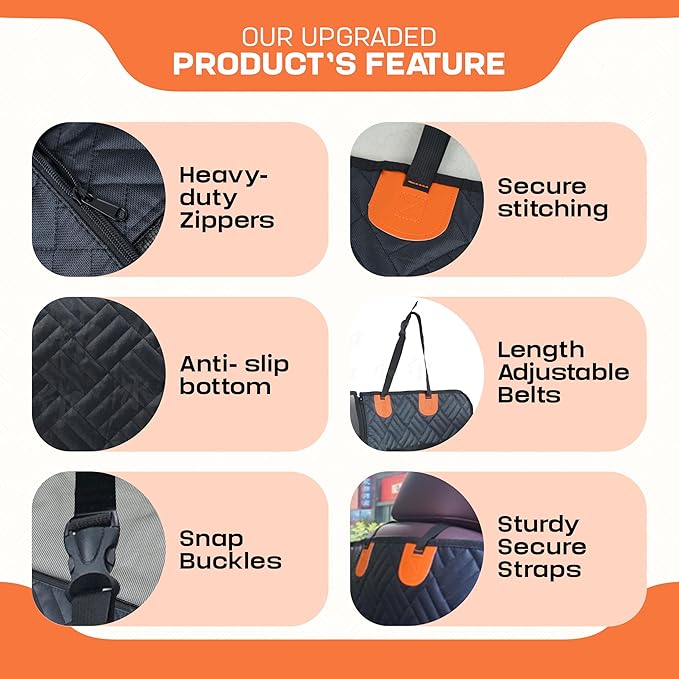 Dog Car Seat Cover for Back Seat – Waterproof Quilted Dog Hammock with Side Protection, Non-Slip, Heavy Duty Pet Seat Cover for Cars, SUVs & Trucks