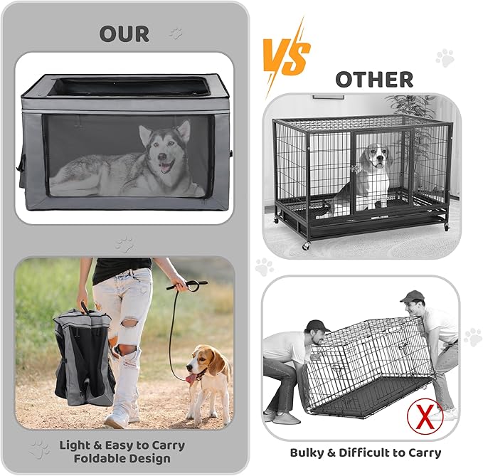 Foldable Pet Crate for Dogs & Cats, Portable Soft-Sided Kennel with Oxford Fabric, Lightweight & Easy to Carry, Travel & Indoor Use, Extra Large