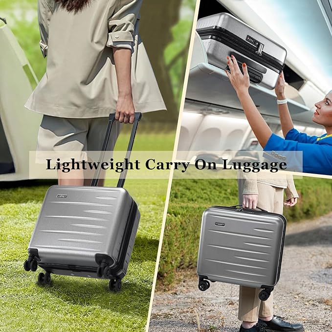 16 Inch Carry On Luggage Airline Approved, Expandable Lightweight ABS+PC Hard Shell Suitcases with 360° Spinner Wheels, TSA Lock, YKK Zippers (Dark Gray, 1 PC)