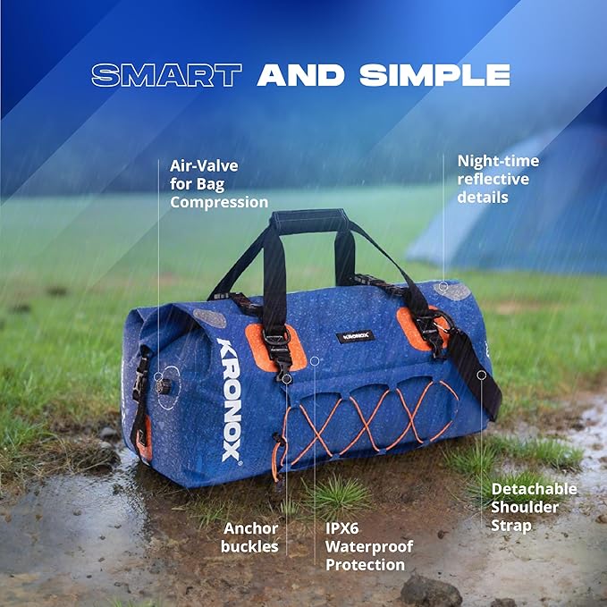 KRONOX Waterproof Duffel Bag Large - Heavy-Duty Drybag Waterproof Bags for Boating. Ideal as a Boat Bag, Camping Duffle Bag and Waterproof Luggage