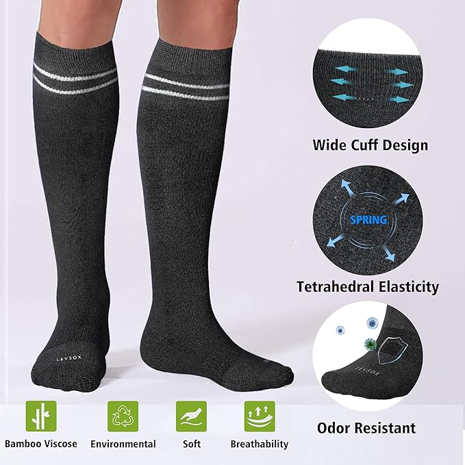 LEVSOX Viscose Made from Bamboo Compression Socks for Pregnant Women 20-30 mmHg Knee High Cute Mens Supports Socks for Travel