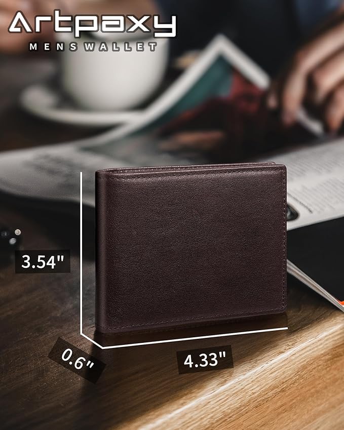 Artpaxy Mens Wallet Bifold Genuine Leather RFID Blocking Wallet for Men with 1 ID Windows 13 Card Holders 2 cash pockets 1 Gift Box