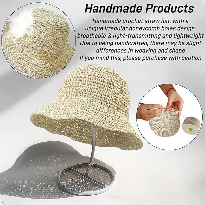 Floppy Big Beach Straw Hats for Women Foldable Summer Wide Brim Packable Sun Hat Womens Travel Straw Fedora Hat