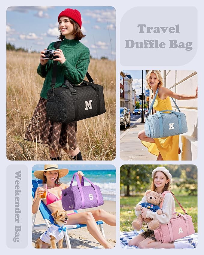 Elilier Travel Bags, Gifts for Friends Female Women, Initial Travel Duffel Bag, Gym Bag, Personalized Weekender Bag, Friend Wedding Girlfriend Birthday Gifts for Teen Girls, Graduation Gifts