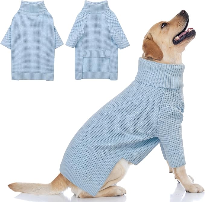 Queenmore Dog Sweater for Large Breeds, Dog Christmas Sweater,Turtleneck Knitted Pullover Xmas Pet Clothes Sweatshirt, Long Sleeve Warm Cat Sweaters, XL Dog Sweatershirt, Blue XL