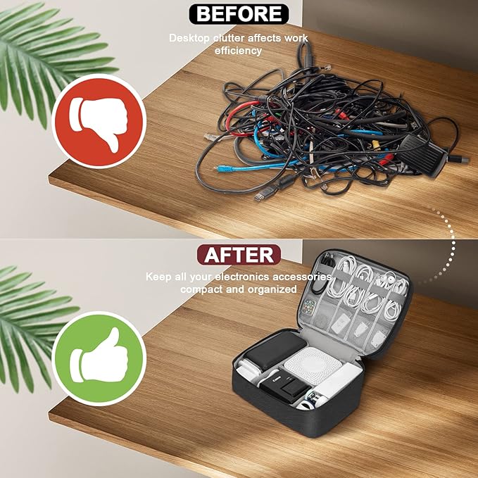 Electronic Organizer Travel Universal Cable Organizer Electronics Accessories Bag for Cable, Charger, Phone, USB, SD Card,1Pack