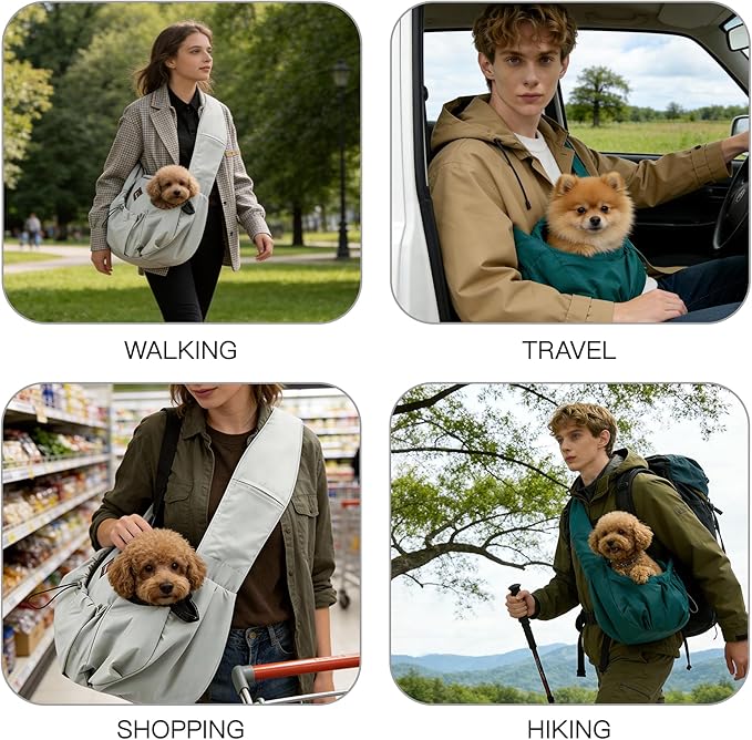 Dog Carrier Sling, Puppy Carrying Backpack Pet Purse with Storage Pockets, Multiple Safety Features Dogs and Cats Harness, Adjustable Shoulder Strap, Suitable for Under 20 lbs (Gray)