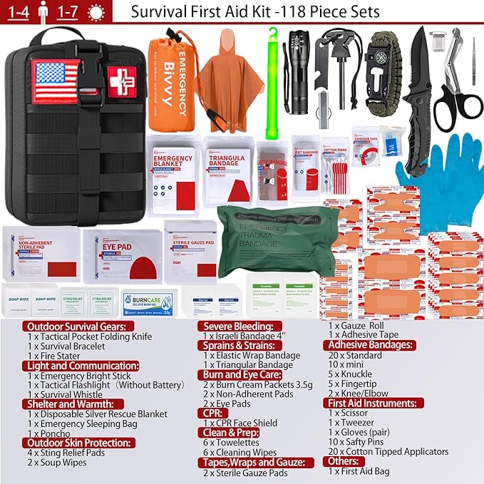 [New Upgrade] First Aid Kit, Survival Gear Outdoor Tactical Gear Set First Aid Kits Military Grade Molle System for Camper Travel Hunting Hiking and Adventures