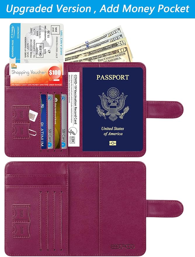 Passport Holder Cover Wallet RFID Blocking Leather Card Case Travel Accessories for Women Men (Purple)