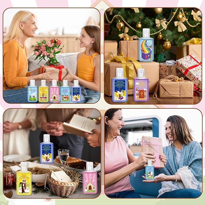 50 Pcs Christian Mini Hand Sanitizer Bulk Bible Verse Hand Sanitizer Religious Inspirational Favors 1fl oz Travel Size Hand Soap Gift for Pastor Church Prayer Christian Party Favors (Cartoon)