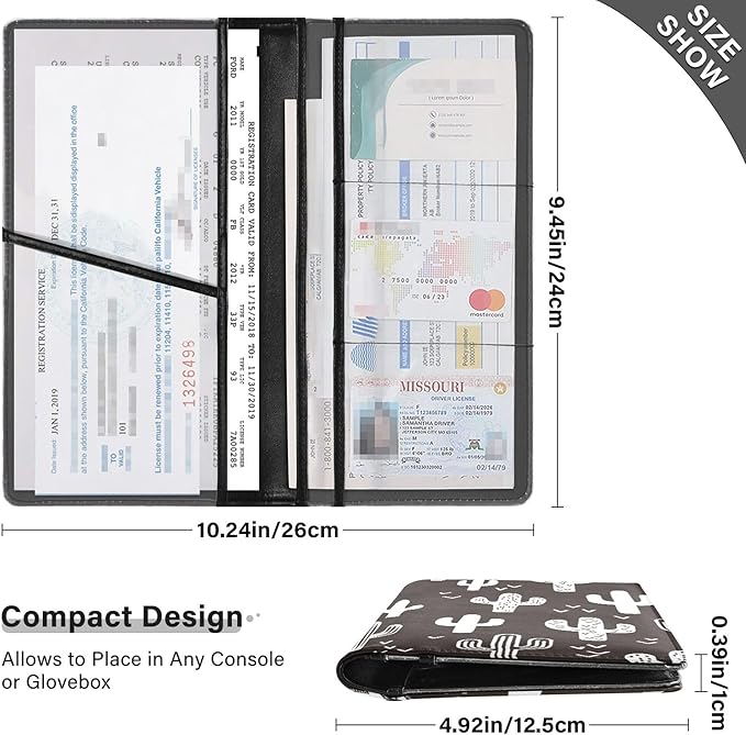 Linqin Car Registration and Insurance Card Holder, Western Cactus Glove Box Organizer Card Document Wallet