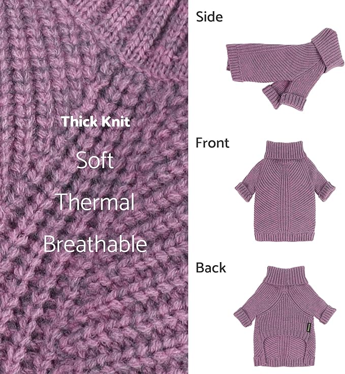 Fitwarm Thermal Knitted Dog Sweater Doggy Winter Coat Pet Clothes Doggie Turtleneck Jacket Puppy Outfits Cat Sweatsuit Lavender Purple Small