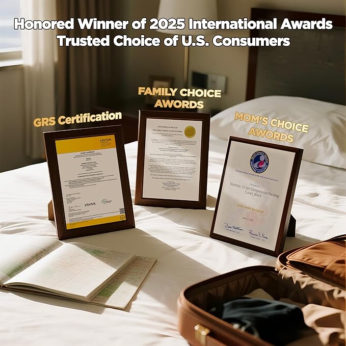 6 Set Compression Packing Cubes for Travel Essentials,Compressible Expandable Packing Cubes for Suitcase,OlarHike Luggage Organizer Bags for Travel,Handy Helper for Organizing Clothes(Black)