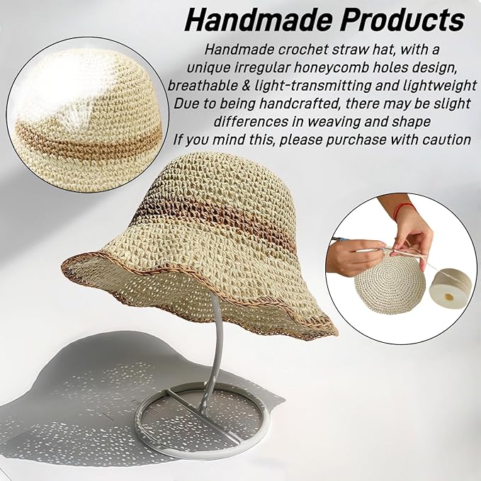 Floppy Big Beach Straw Hats for Women Foldable Summer Wide Brim Packable Sun Hat Womens Travel Straw Fedora Hat