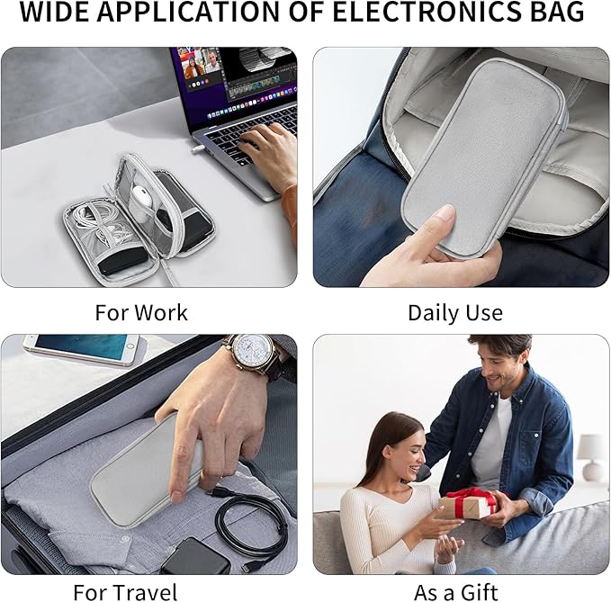 SUNRISING Travel Electronic Organizer Bag - Portable Waterproof Double Layer Large Capacity Storage Case for Charger, Cables, Phone, Earphone, Flash Drive & More Travel Essentials（Gary）