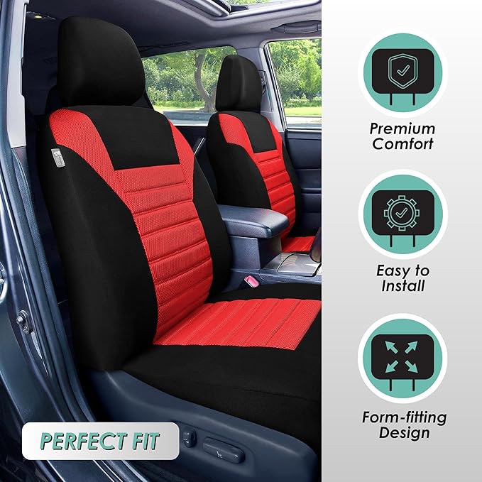 FH Group Automotive Car Seat Covers Front Set Premium 3D Air Mesh Front Seat Covers, Airbag Compatible Universal Fit Interior Accessories for Cars Trucks and SUVs - Red
