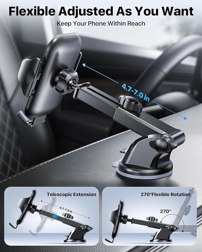 andobil Car Phone Holder, 2026 Military-Grade 89bs Strongest Suction Phone Holders for Your Car Dashboard/Windshield/Vent Easy Clamp Cellphone Holder Truck Stand for iPhone 17 16 15 Pro Max, Purple