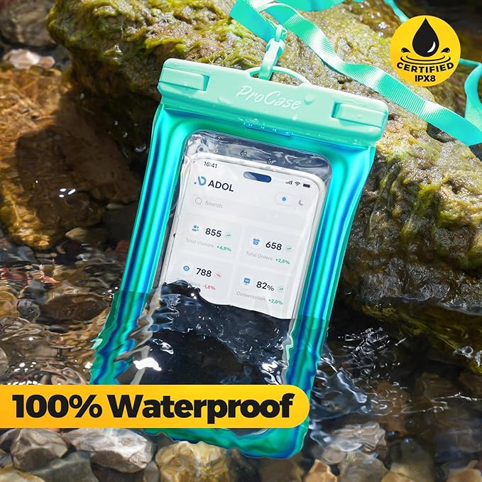 2 Pack ProCase Floating Waterproof Phone Pouch Up to 7", IPX8 Floatable Underwater Phone Case Dry Bag for iPhone 17/Air 16 15 14 13 12 11 Pro Max Xs Max XR X 8 7 Plus SE/Galaxy S24 S23 S22 -WhiteGreen