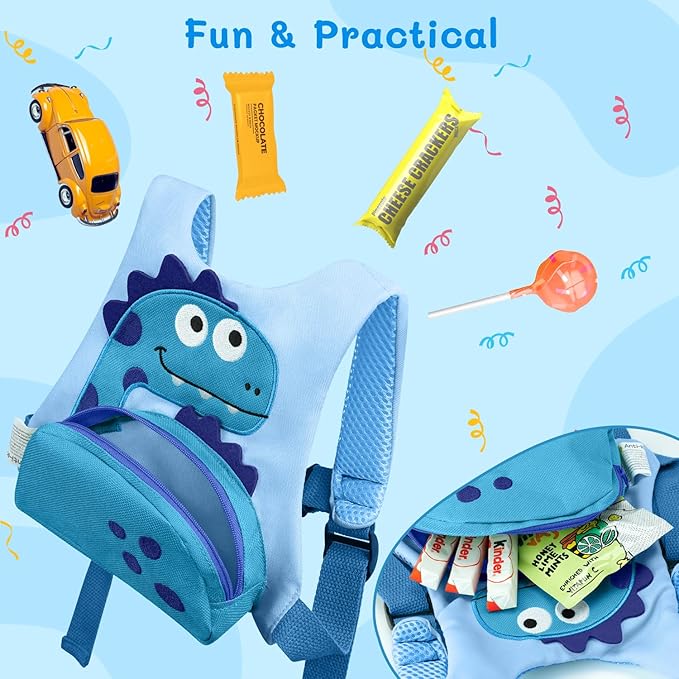3 in 1 Toddler Harness Leash + 8.2ft Anti Lost Wrist Link, Cute Dinosaur Kids Safety Harness with Key Lock, Child Walking Harness Assistant Strap for Outdoor Activity Travel
