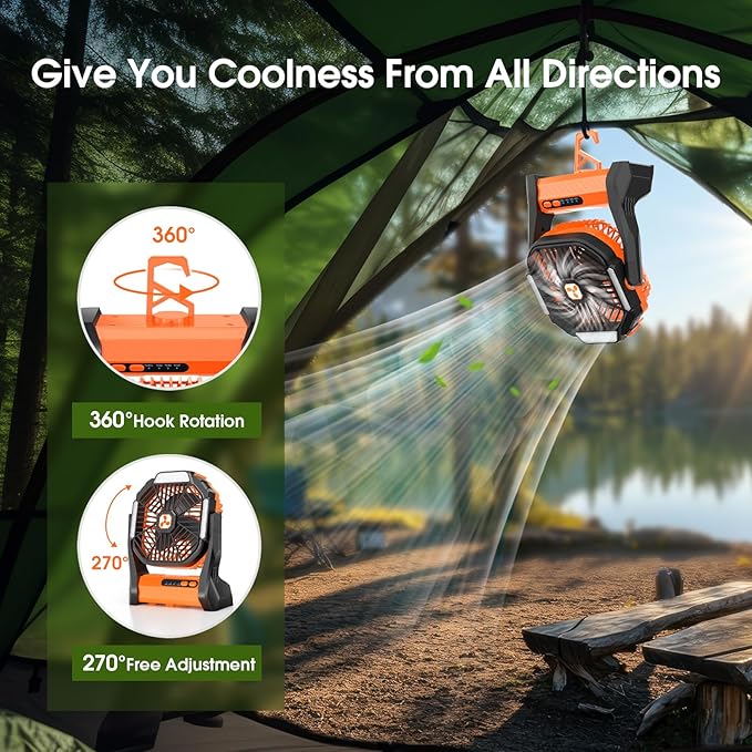 Portable Rechargeable Fan, 20000mAh Cordless Battery Powered Camping Fans with SOS & LED Lantern, Small USB C Operated Outdoor Tent Ventilador for Travel Camp Fishing Picnic Home Worksite Supplies