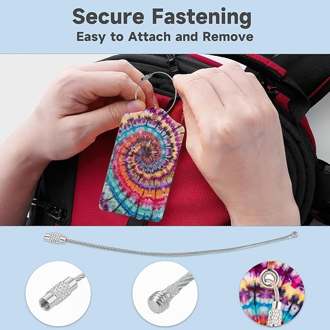 Abstract Tie Dye Colorful Rainbow Luggage Tag for Suitcase 2 Pcs Unique Leather Suitcase Tags with Full Privacy Cover Stainless Steel Loop for Women Men Travel Baggage Bag Backpack