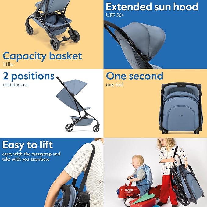 Joolz Dot Ultra Lightweight Travel Stroller for Toddler – Compact & Airplane Stroller (only 12.2lbs) -One-Handed Folding Design - UPF 50+ Canopy - Reclining Seat - (Lagoon Blue)