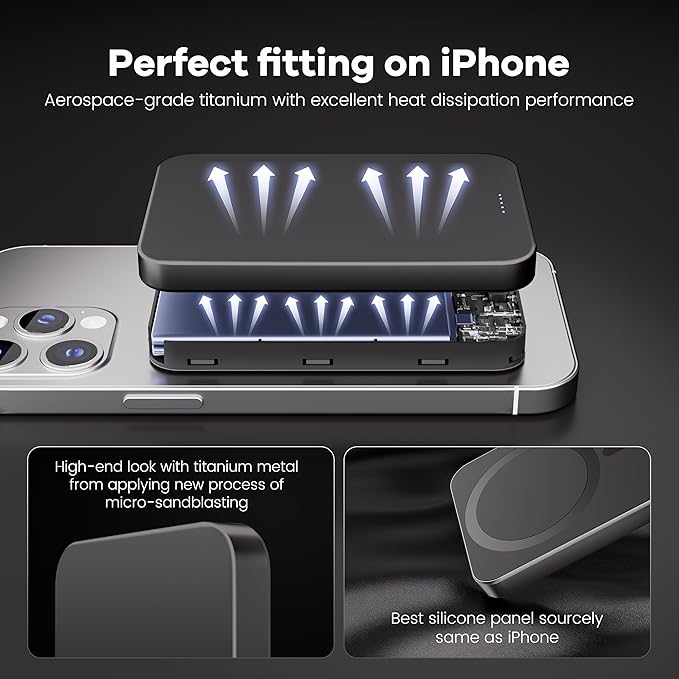 Magnetic Portable Charger – Industry-First Titanium Power Bank, 10,000mAh Ultra-Slim 0.5-Inch Design, 20W Fast Charging Battery Pack for iPhone 17/16/15/14/13/12/Air Series