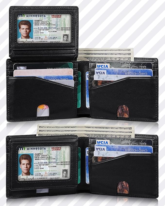 Artpaxy Mens Wallet Bifold Genuine Leather RFID Blocking Wallet for Men with 2 ID Windows 12 Card Holders 2 cash pockets 1 Gift Box