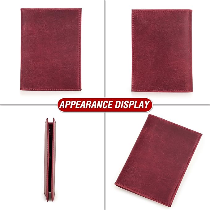 Top Grain Leather Single Travel Passport Wallet Holder for Man & Woman, Folio Design for Passport & Multi Cards, RFID Blocking Large Capacity for Passport/Cards/Checks/Bills/AirTag, Burgundy