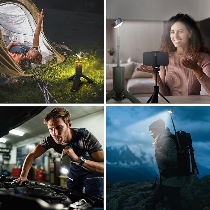 Telescopic Camping Lights,Portable Camping Lantern with Storage Bag,10500mAh Rechargeable Outdoor Adventure Emergency Light,Waterproof LED Work Lights with Magnetic (Light Green)