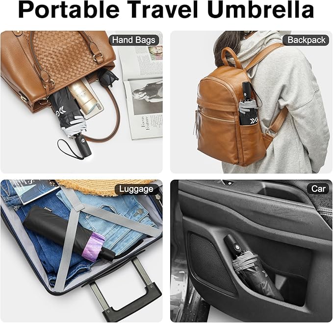 G4Free 42 Inch Eco Windproof Folding Umbrella for Rain & Sun 9 Ribs Wind Resistant Strong Fiberglass Double Canopy with Reflective Strip for Women Men Auto Open Close For Car & Backpack