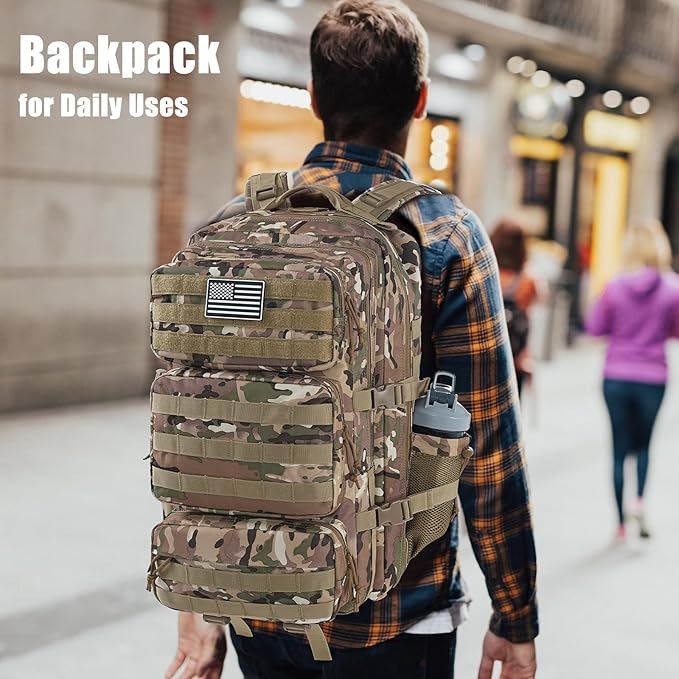 Military Tactical Backpack 25L Day Backpack for Men Molle Army 3 Days Assault Pack Bug Out Bag Water Resistant and Heavy Duty Hiking Treeking Rucksack - Camouflage
