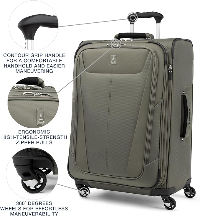 Travelpro Maxlite 5 Softside Expandable Checked Luggage with Spinner Wheels, Lightweight, 25-Inch — Slate Green