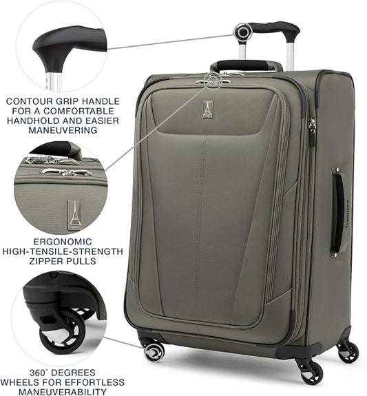 Travelpro Maxlite 5 Softside Expandable Checked Luggage with Spinner Wheels, Lightweight, 25-Inch — Slate Green
