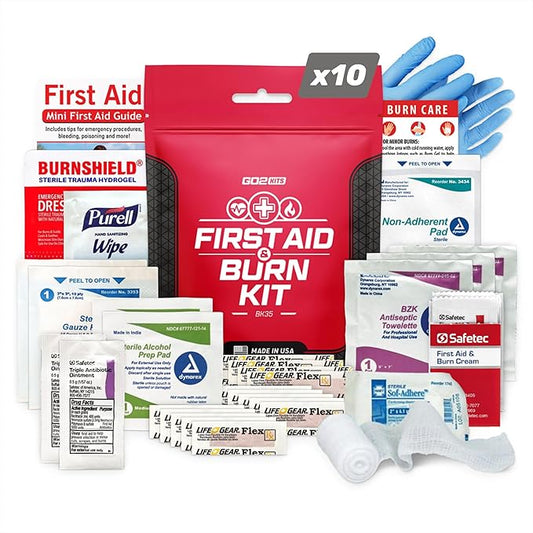 Advanced First Aid & Burn Kit, Comprehensive Burn First Aid Kit with Dressings, Burn Cream & Gauze, Portable First Aid Kit for Home, Office, Car & Travel, 10-Pack (BK35)