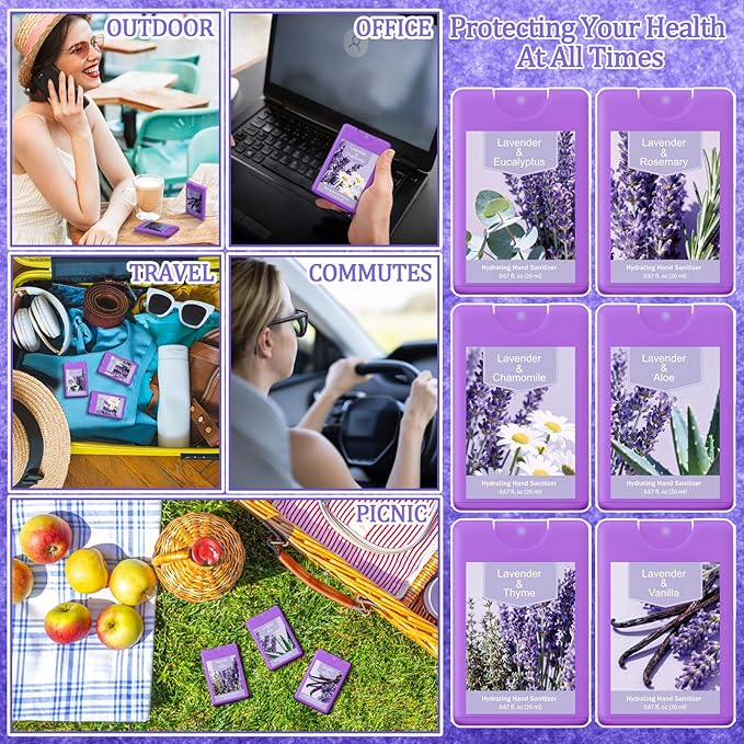 24 Pack Hand Sanitizer Spray Lavender Scented Hydrating Hand Sanitizer Travel Size Portable Cleans Hands Sanitizing for Travel Adults Office Team Family School