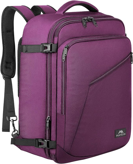 MATEIN Large Purple Travel Backpack, Water Resistant Airplane Backpack for Women, Expandable Casual Daypack for Work, International Trip, Womens Travelling Gifts, 50L