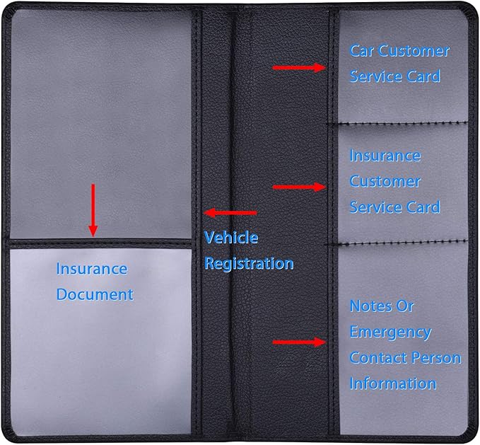 Wisdompro Car Document Holder Organiser, PU Leather Vehicle Insurance and Registration Holders Wallet Case for ID Card, Driving Licence, Key Contact Information Cards