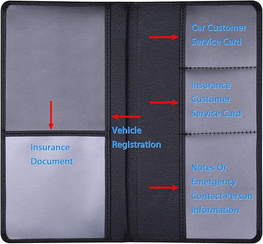 Wisdompro Car Document Holder Organiser, PU Leather Vehicle Insurance and Registration Holders Wallet Case for ID Card, Driving Licence, Key Contact Information Cards
